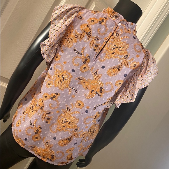 Elegant Purple and Orange Blouse with Ruffle Sleeves - Picture 7 of 12